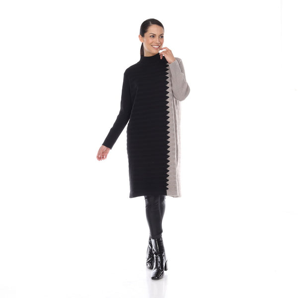 Knit Color Block Dress - NT1030 Black